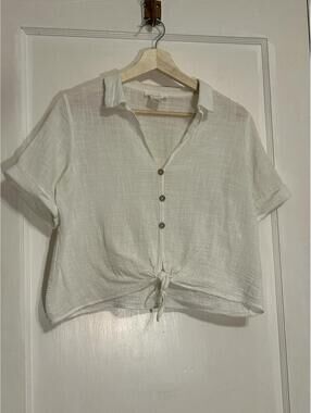 Size S Urban Romantics Crop Top White Front Tie Gauze Oversized